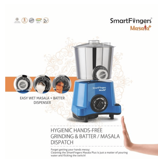 SmartFingers Masala + Table Top Masala Wet Grinder 230V 50hz, 2 Liter, Blue - Image 4